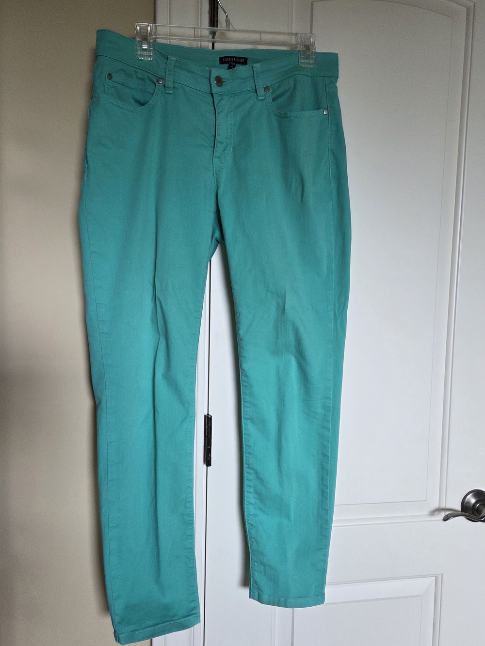 Eileen Fisher Teal Organic Cotton Slim Straight Ankle Jeans